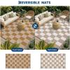 Garvee Waterproof Outdoor Rug 8×10, Checkered Foldable Plastic Straw Patio Camping Rug, Outdoor RV Carpet for Deck Camper Porch Balcony Backyard Picnic Beach Black and Brown(Tan)