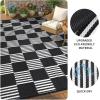 Garvee Waterproof Outdoor Rug 8×10, Checkered Foldable Plastic Straw Patio Camping Rug, Outdoor RV Carpet for Deck Camper Porch Balcony Backyard Picnic Beach Black and Brown(Black & White)