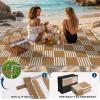 Garvee Waterproof Outdoor Rug 8×10, Checkered Foldable Plastic Straw Patio Camping Rug, Outdoor RV Carpet for Deck Camper Porch Balcony Backyard Picnic Beach Black and Brown(Tan)