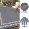 Garvee Waterproof Outdoor Rug 8×10, Scalloped Geometric Foldable Plastic Straw Patio Camping Rug, Outdoor RV Carpet for Deck Camper Porch Balcony Backyard Picnic Beach Gray Brown(Gray & White)