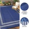 Garvee Waterproof Outdoor Rug 8×10, Scalloped Geometric Foldable Plastic Straw Patio Camping Rug, Outdoor RV Carpet for Deck Camper Porch Balcony Backyard Picnic Beach Gray Brown(Blue & White)
