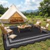 Garvee Waterproof Outdoor Rug 8×10, Scalloped Geometric Foldable Plastic Straw Patio Camping Rug, Outdoor RV Carpet for Deck Camper Porch Balcony Backyard Picnic Beach Gray Brown(Black & White)