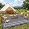 Garvee Waterproof Outdoor Rug 8×10, Scalloped Geometric Foldable Plastic Straw Patio Camping Rug, Outdoor RV Carpet for Deck Camper Porch Balcony Backyard Picnic Beach Gray Brown(Gray & White)