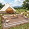 Garvee Waterproof Outdoor Rug 8×10, Scalloped Geometric Foldable Plastic Straw Patio Camping Rug, Outdoor RV Carpet for Deck Camper Porch Balcony Backyard Picnic Beach Gray Brown(Brown & White)