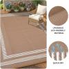 Garvee Waterproof Outdoor Rug 8×10, Scalloped Geometric Foldable Plastic Straw Patio Camping Rug, Outdoor RV Carpet for Deck Camper Porch Balcony Backyard Picnic Beach Gray Brown(Brown & White)