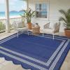 Garvee Waterproof Outdoor Rug 8×10, Scalloped Geometric Foldable Plastic Straw Patio Camping Rug, Outdoor RV Carpet for Deck Camper Porch Balcony Backyard Picnic Beach Gray Brown(Blue & White)