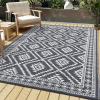 Garvee Waterproof Outdoor Rug 8×10 ft, Reversible Outdoor Plastic Straw Rug with Leaf Pattern, RV Mat, Indoor Outdoor Carpet for Patio, Camping, Balcony, Deck, Backyard, White & Grey