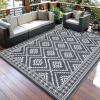 Garvee Waterproof Outdoor Rug 8×10 ft, Reversible Outdoor Plastic Straw Rug with Leaf Pattern, RV Mat, Indoor Outdoor Carpet for Patio, Camping, Balcony, Deck, Backyard, White & Grey
