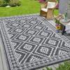 Garvee Waterproof Outdoor Rug 8×10 ft, Reversible Outdoor Plastic Straw Rug with Leaf Pattern, RV Mat, Indoor Outdoor Carpet for Patio, Camping, Balcony, Deck, Backyard, White & Grey