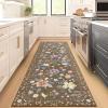 Garvee 5’x7′ Washable Rug, Floral Vintage Area Rug for Bedroom, Foldable Non-Slip Small Rug for Dorm, Study Room, Nursery, Botanical Home Decor, Soft Underfoot, Sage Green(Brown)