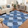 Garvee 5×7 ft Geometric Trellis Area Rug, Modern Neutral Washable Rugs in Farmhouse Design, Non-Slip Low-Pile Indoor Carpet for Living Room/Bedroom/Dining Room/Office-Chenille (Blue)(Blue)
