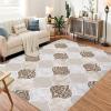 Garvee 5×7 ft Geometric Trellis Area Rug, Modern Neutral Washable Rugs in Farmhouse Design, Non-Slip Low-Pile Indoor Carpet for Living Room/Bedroom/Dining Room/Office-Chenille (Blue)(Beige)