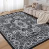 Garvee 5×7 ft Modern Geometric Trellis Area Rug, Large Boho Machine Washable Rugs, Vintage Medallion Distressed Indoor Accent Stain Resistant Non-Slip Floor Cover Carpet for Living Room Bedroom(Blue)(Black)