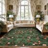 Garvee 9×12 Area Rug for Living Room, Vintage Floral Rug, Washable Non Slip & Low Pile Carpet for Living Room, Bedroom, Dining Room, Grey(Dark Green)