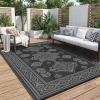 Garvee 9×12 Outdoor Rug, Waterproof All-Weather Patio Carpet – Reversible Fade & Resistant, Heavy Duty Non-Slip Backing for Large Deck, Living Room, Backyard, Pool Area, Porch,Dark+Blue(Black & Grey)