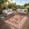 Garvee 9×12 Outdoor Rug, Waterproof All-Weather Patio Carpet – Reversible Fade & Resistant, Heavy Duty Non-Slip Backing for Large Deck, Living Room, Backyard, Pool Area, Porch,Dark+Blue(Terracotta & White)