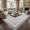 Garvee Area Rugs 4×6 Washable Non-Slip, Vintage Floral Medallion Living Room Bedroom Rugs, Retro Accent Oriental Large Carpet Rug for Dining Room Office, Ultra Thin Low Pile Floor Rug, Grey(Medallion|multi Color)