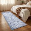 Garvee Area Rugs 4×6 Washable Non-Slip, Vintage Floral Medallion Living Room Bedroom Rugs, Retro Accent Oriental Large Carpet Rug for Dining Room Office, Ultra Thin Low Pile Floor Rug, Grey(Medallion|blue)
