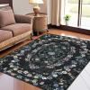 Garvee Large Floral Area Rugs for Living Room Bedroom 10×13 Non Slip Washable Rugs, Low Pile Stain Resistant Floral Carpet, Foldable Floor Mats for Dining Room, Nursery, Playroom, Black