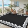 Garvee Outdoor Rug 8×10 Scalloped Waterproof Patio RV Outdoor Rugs Reversible Foldable Plastic Straw Rug Modern Camping Carpet for Deck Camper Porch Balcony Backyard Picnic Beach Dark Blue(Black and White)