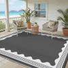 Garvee Outdoor Rug 8×10 Scalloped Waterproof Patio RV Outdoor Rugs Reversible Foldable Plastic Straw Rug Modern Camping Carpet for Deck Camper Porch Balcony Backyard Picnic Beach Dark Blue(Grey)