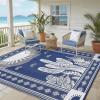 Garvee Reversible Cactus Outdoor Rug 8×10 for Patio, Waterproof Outdoor Area Rug, Modern Desert Botanical Indoor Outdoor Rugs, Plastic Straw Rug for RV, Camping, Deck, Sage Green & Beige(Navy & White)