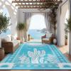 Garvee Reversible Cactus Outdoor Rug 8×10 for Patio, Waterproof Outdoor Area Rug, Modern Desert Botanical Indoor Outdoor Rugs, Plastic Straw Rug for RV, Camping, Deck, Sage Green & Beige(Blue)