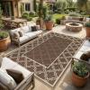 Garvee Reversible Outdoor Rug 8×10, Waterproof Outdoor Plastic Straw Rug with Interlacing Pattern, RV Mat for Picnics, Patio, Camping, Balcony, Deck, Backyard, Porch, Blue(Brown-style2)