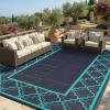 Garvee Reversible Outdoor Rug 8×10, Waterproof Outdoor Plastic Straw Rug with Interlacing Pattern, RV Mat for Picnics, Patio, Camping, Balcony, Deck, Backyard, Porch, Blue(Navy-style1)