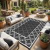 Garvee Reversible Outdoor Rug 8×10, Waterproof Outdoor Plastic Straw Rug with Interlacing Pattern, RV Mat for Picnics, Patio, Camping, Balcony, Deck, Backyard, Porch, Blue(Black-style2)