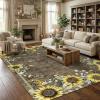 Garvee Sunflower 8×10 Area Rugs for Living Room, Large Soft Non Slip Bedroom Rugs, Botanical Butterfly Floral Print Farmhouse Floor Rug Low Pile Stain Resistant Distressed Carpet for Home Decor, Black(Sunflower|taupe)