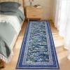 Garvee Washable Floral 2×6 Kitchen Rugs, Indoor Farmhouse Hallway Runner Rug with Non Slip Back, Low Pile Ultra Thin Stain Resistant Botanical Throw Carpet for Girls Bedroom Laundry Bathroom, Green(Water Lily|blue)