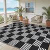 Garvee Waterproof Outdoor Rug 8×10, Checkered Foldable Plastic Straw Patio Camping Rug, Outdoor RV Carpet for Deck Camper Porch Balcony Backyard Picnic Beach Black and Brown(Black & White)