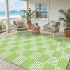 Garvee Waterproof Outdoor Rug 8×10, Checkered Foldable Plastic Straw Patio Camping Rug, Outdoor RV Carpet for Deck Camper Porch Balcony Backyard Picnic Beach Black and Brown(Green & White)