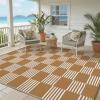 Garvee Waterproof Outdoor Rug 8×10, Checkered Foldable Plastic Straw Patio Camping Rug, Outdoor RV Carpet for Deck Camper Porch Balcony Backyard Picnic Beach Black and Brown(Tan)