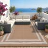Garvee Waterproof Outdoor Rug 8×10, Scalloped Geometric Foldable Plastic Straw Patio Camping Rug, Outdoor RV Carpet for Deck Camper Porch Balcony Backyard Picnic Beach Gray Brown(Brown & White)