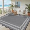 Garvee Waterproof Outdoor Rug 8×10, Scalloped Geometric Foldable Plastic Straw Patio Camping Rug, Outdoor RV Carpet for Deck Camper Porch Balcony Backyard Picnic Beach Gray Brown(Gray & White)