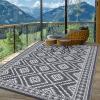Garvee Waterproof Outdoor Rug 8×10 ft, Reversible Outdoor Plastic Straw Rug with Leaf Pattern, RV Mat, Indoor Outdoor Carpet for Patio, Camping, Balcony, Deck, Backyard, White & Grey