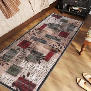 Garvee 2×6 Washable Hallway Runner Rug, Modern Willow Leaf Geometric Runners Non-Slip Low-Pile Carpet, Soft Stain Resistant Floor Mat for Entryway Kitchen Laundry Room Bedroom Farmhouse, Blue/Grey(Red/ Green)
