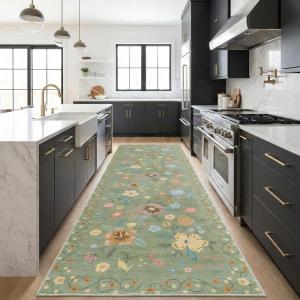 Garvee 5’x7′ Washable Rug, Floral Vintage Area Rug for Bedroom, Foldable Non-Slip Small Rug for Dorm, Study Room, Nursery, Botanical Home Decor, Soft Underfoot, Sage Green(Green)
