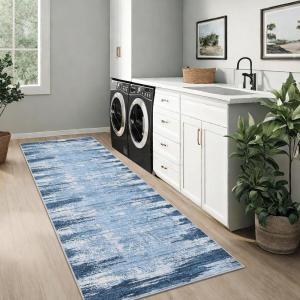 Garvee 5×7 Washable Rugs for Bedroom Living Room Modern Abstract Office Carpet Non-Slip Stain Resistant Area Rug for Dining Room Table Apartment, Black and Brown(Mountain Scenery|blue)