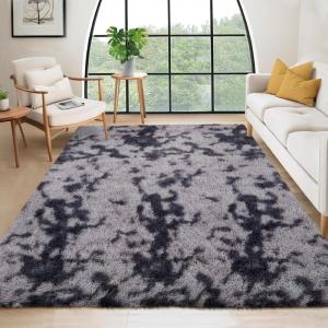 Garvee 8×10 Area Rug for Living Room, Fluffy Shag Soft Washable Rugs Large Fuzzy Plush Indoor Carpet for Bedroom Nursery Playroom Kids Girls Boys Room (Tie-dye Black Grey)(Tie-dye Dark Grey)