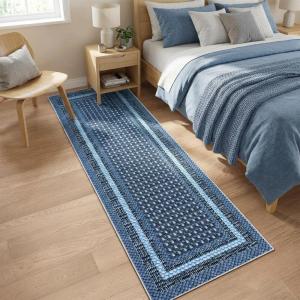 Garvee 8×10 Washable Rugs for Living Room, Braided Print Modern Bedroom Rugs with Non Slip Backing, Low Pile Large Under Table Rug for Dining Room Office, Contemporary Home Decor Rug, Brown(Braided Print|grey Blue)