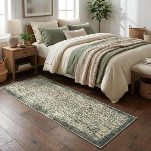 Garvee Abstract 2×6 Kitchen Rugs, Washable Green Soft Non Slip Entryway Rug Low Pile Ultra Thin Long Carpet Hallway Runner Modern Accent Rug Runners for Laundry Bedroom Bathroom(Modern Abstract|green)