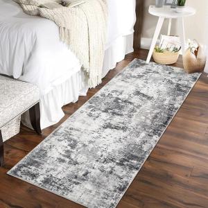 Garvee Abstract 2×6 Runner Rug, Washable Non Slip Kitchen Runner, Soft Modern Low Pile Area Rugs for Hallway, Indoor Contemporary Accent Carpet for Bathroom Laundry, Light Grey(Abstract Modern|brown Green)