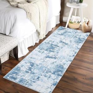 Garvee Abstract 2×6 Runner Rug, Washable Non Slip Kitchen Runner, Soft Modern Low Pile Area Rugs for Hallway, Indoor Contemporary Accent Carpet for Bathroom Laundry, Light Grey(Abstract Modern|light Blue)