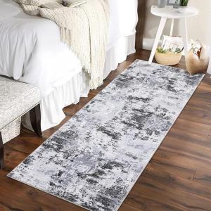 Garvee Abstract 2×6 Runner Rug, Washable Non Slip Kitchen Runner, Soft Modern Low Pile Area Rugs for Hallway, Indoor Contemporary Accent Carpet for Bathroom Laundry, Light Grey(Abstract Modern|light Grey)