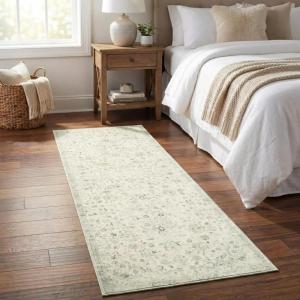 Garvee Area Rugs 4×6 Washable Non-Slip, Vintage Floral Medallion Living Room Bedroom Rugs, Retro Accent Oriental Large Carpet Rug for Dining Room Office, Ultra Thin Low Pile Floor Rug, Grey(Medallion|green)