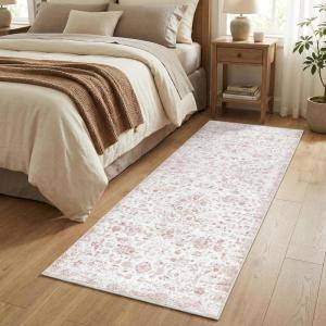 Garvee Area Rugs 4×6 Washable Non-Slip, Vintage Floral Medallion Living Room Bedroom Rugs, Retro Accent Oriental Large Carpet Rug for Dining Room Office, Ultra Thin Low Pile Floor Rug, Grey(Medallion|pink)