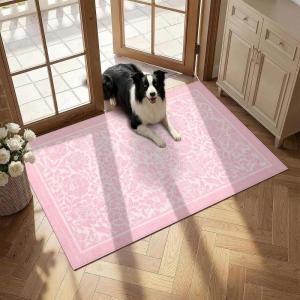 Garvee Blue Floral 2×6 Runner Rug Washable Boho Non-Slip Runner Rugs for Kitchen Vintage Flower Soft Low Pile Kitchen Rugs for Hallway Girls Room Kids Room playroom Dorm(Pink)